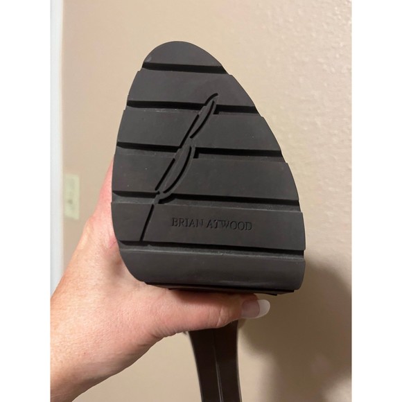 NEW- Rare Brian Atwood Taupe Faux Fur Platform Booties 8 - Picture 9 of 9